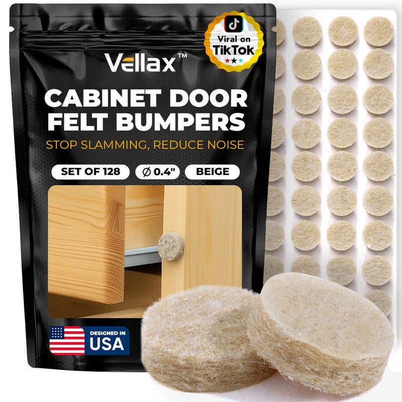 Vellax 128 Cabinet Door Felt Bumpers - 0.4"" Sand Beige Self-Adhesive Sound Dampening Pads for Cabinets, Furniture, Glass & Wall Protection by Vellax - Image 1